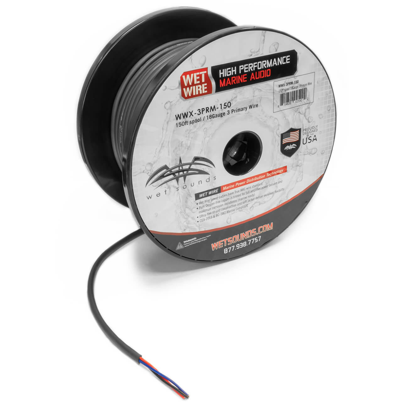 WWX-3PRM-150 Wet Wire | 3 Conductor 18 Gauge Primary Wire - 150' Spool