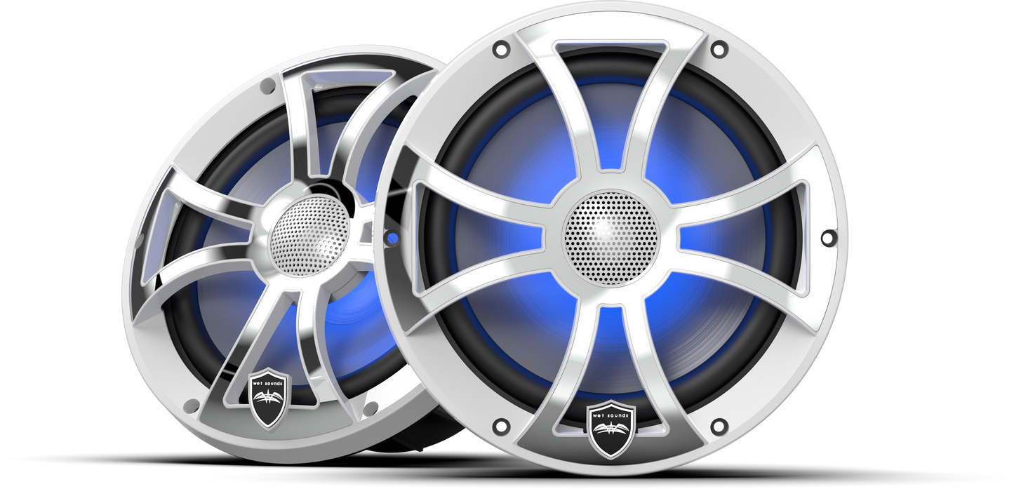 REVO 8 XS-W-SS V3 | REVO Series 8-inch High-Output Component Style Coaxial Speakers w/ XS-White-Stainless Steel RGB Grilles