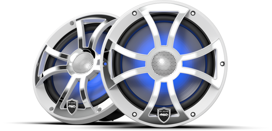 REVO 8 XS-W-SS V3 | REVO Series 8-inch High-Output Component Style Coaxial Speakers w/ XS-White-Stainless Steel RGB Grilles