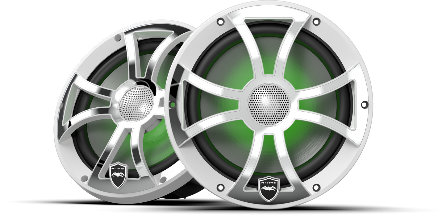 REVO 8 XS-W-SS V3 | REVO Series 8-inch High-Output Component Style Coaxial Speakers w/ XS-White-Stainless Steel RGB Grilles