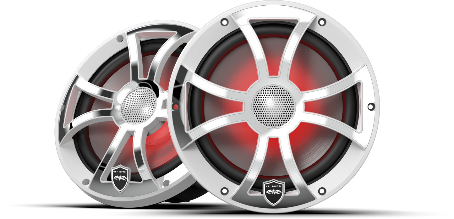 REVO 8 XS-W-SS V3 | REVO Series 8-inch High-Output Component Style Coaxial Speakers w/ XS-White-Stainless Steel RGB Grilles