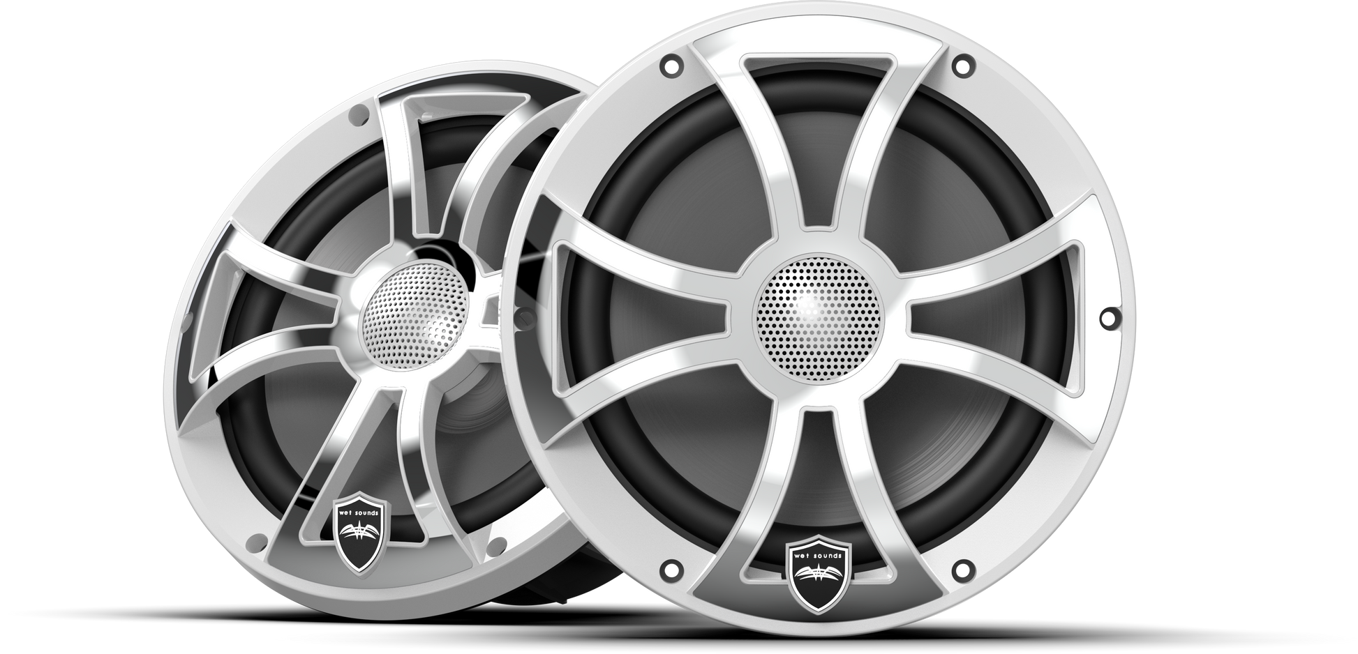 REVO 8 XS-W-SS V3 | REVO Series 8-inch High-Output Component Style Coaxial Speakers w/ XS-White-Stainless Steel RGB Grilles
