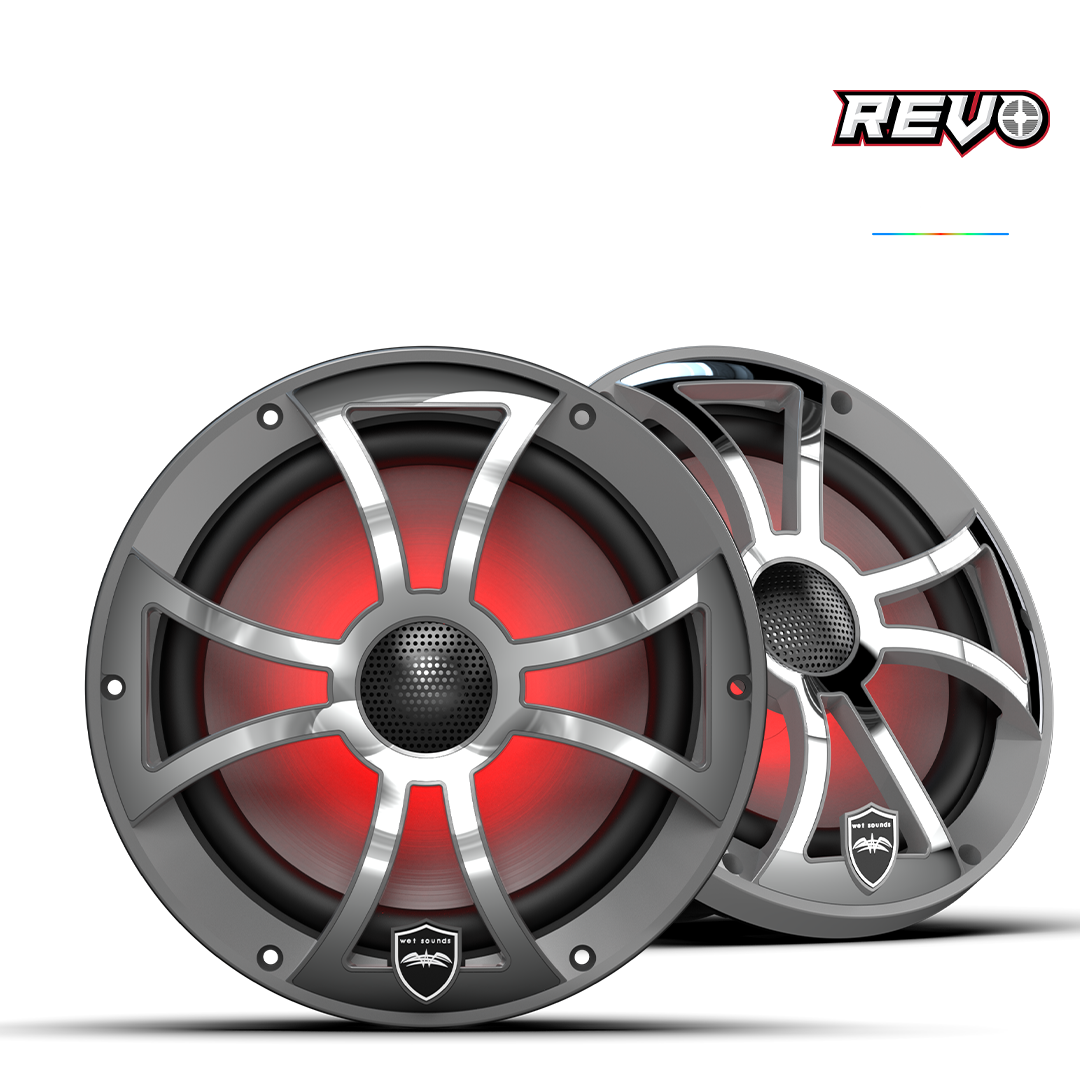 REVO 8-XSG-SS | REVO Series 8-inch High-Output Component Style Coaxial Speakers w/ XS-Gunmetal-Stainless Steel RGB Grilles