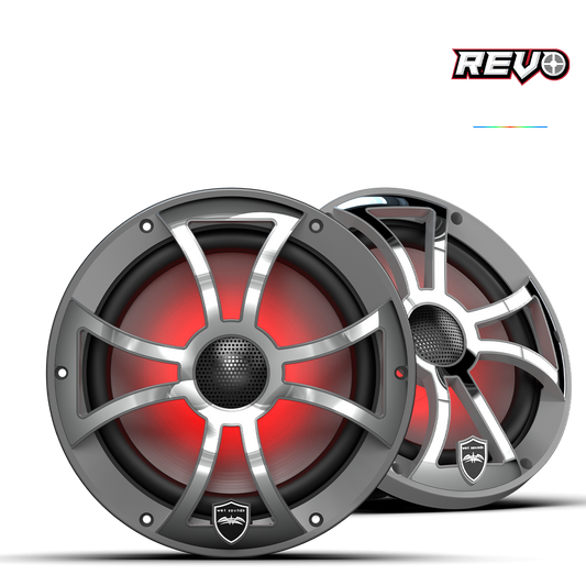 REVO 8-XSG-SS | REVO Series 8-inch High-Output Component Style Coaxial Speakers w/ XS-Gunmetal-Stainless Steel RGB Grilles
