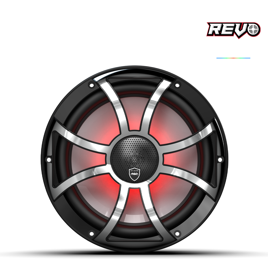 REVO CX-10 XS-B-SS S2 | REVO Series 10-inch High-Output Component Style Coaxial Speakers w/ XS-Black-Stainless Steel RGB Grilles
