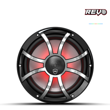 REVO CX-10 XS-B-SS S2 | REVO Series 10-inch High-Output Component Style Coaxial Speakers w/ XS-Black-Stainless Steel RGB Grilles