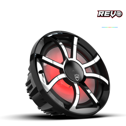 REVO CX-10 XS-B-SS S2 | REVO Series 10-inch High-Output Component Style Coaxial Speakers w/ XS-Black-Stainless Steel RGB Grilles