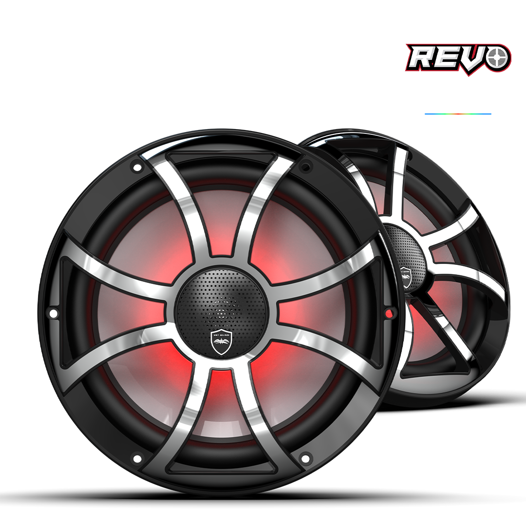 REVO CX-10 XS-B-SS S2 | REVO Series 10-inch High-Output Component Style Coaxial Speakers w/ XS-Black-Stainless Steel RGB Grilles