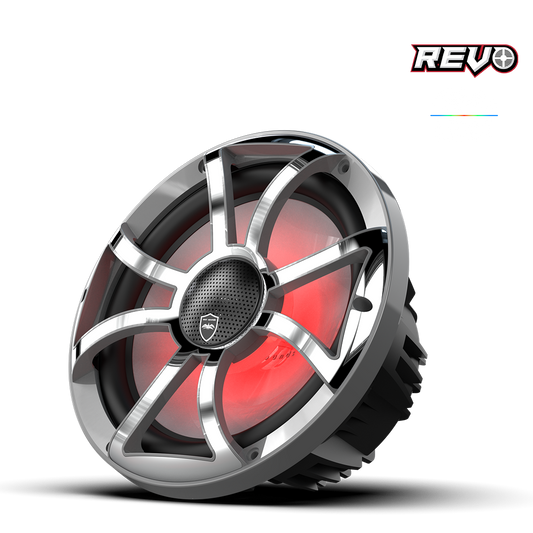 REVO CX-10 XS-G-SS S2 | REVO Series 10-inch High-Output Component Style Coaxial Speakers w/ XS-Gunmetal-Stainless Steel RGB Grilles