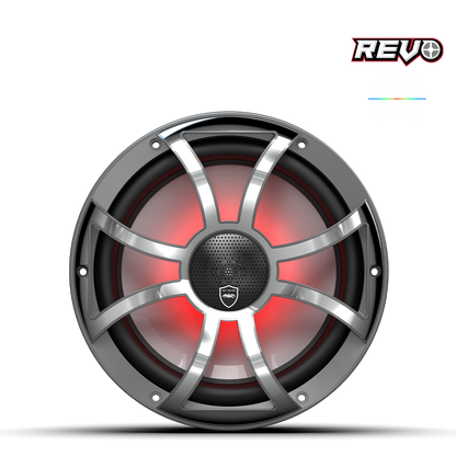 REVO CX-10 XS-G-SS S2 | REVO Series 10-inch High-Output Component Style Coaxial Speakers w/ XS-Gunmetal-Stainless Steel RGB Grilles