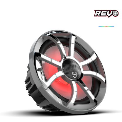 REVO CX-10 XS-G-SS S2 | REVO Series 10-inch High-Output Component Style Coaxial Speakers w/ XS-Gunmetal-Stainless Steel RGB Grilles
