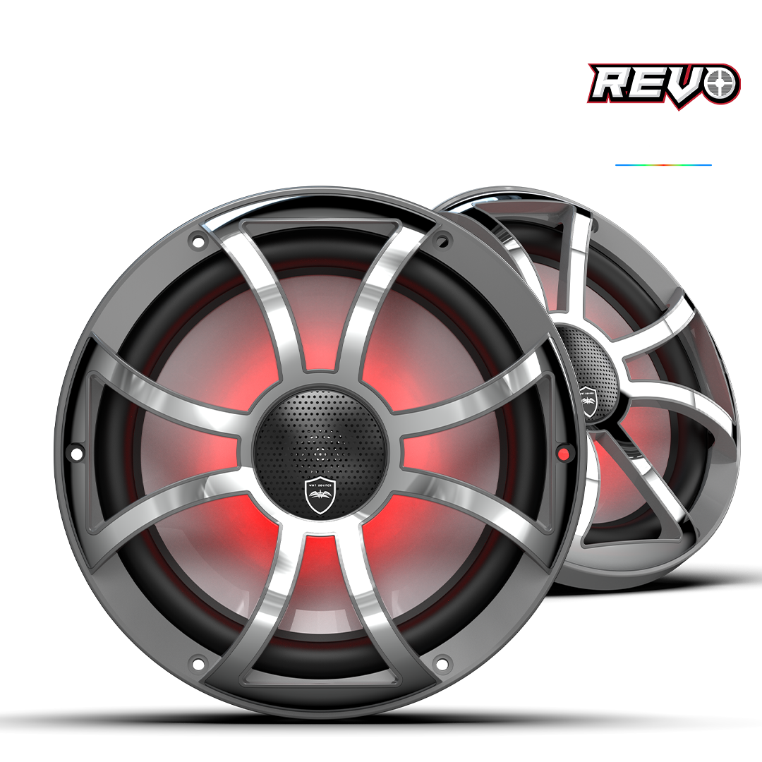 REVO CX-10 XS-G-SS S2 | REVO Series 10-inch High-Output Component Style Coaxial Speakers w/ XS-Gunmetal-Stainless Steel RGB Grilles