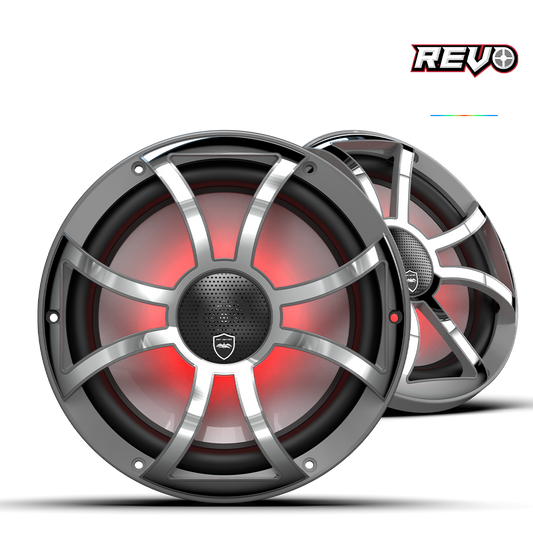REVO CX-10 XS-G-SS S2 | REVO Series 10-inch High-Output Component Style Coaxial Speakers w/ XS-Gunmetal-Stainless Steel RGB Grilles