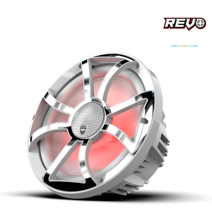 REVO CX-10 XS-W-SS S2 | REVO Series 10-inch High-Output Component Style Coaxial Speakers w/ XS-White-Stainless Steel RGB Grilles