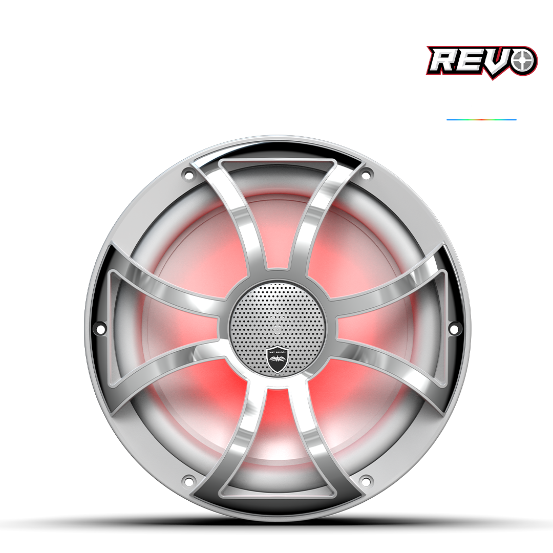 REVO CX-10 XS-W-SS S2 | REVO Series 10-inch High-Output Component Style Coaxial Speakers w/ XS-White-Stainless Steel RGB Grilles