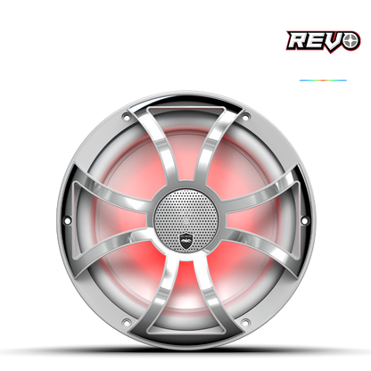 REVO CX-10 XS-W-SS S2 | REVO Series 10-inch High-Output Component Style Coaxial Speakers w/ XS-White-Stainless Steel RGB Grilles