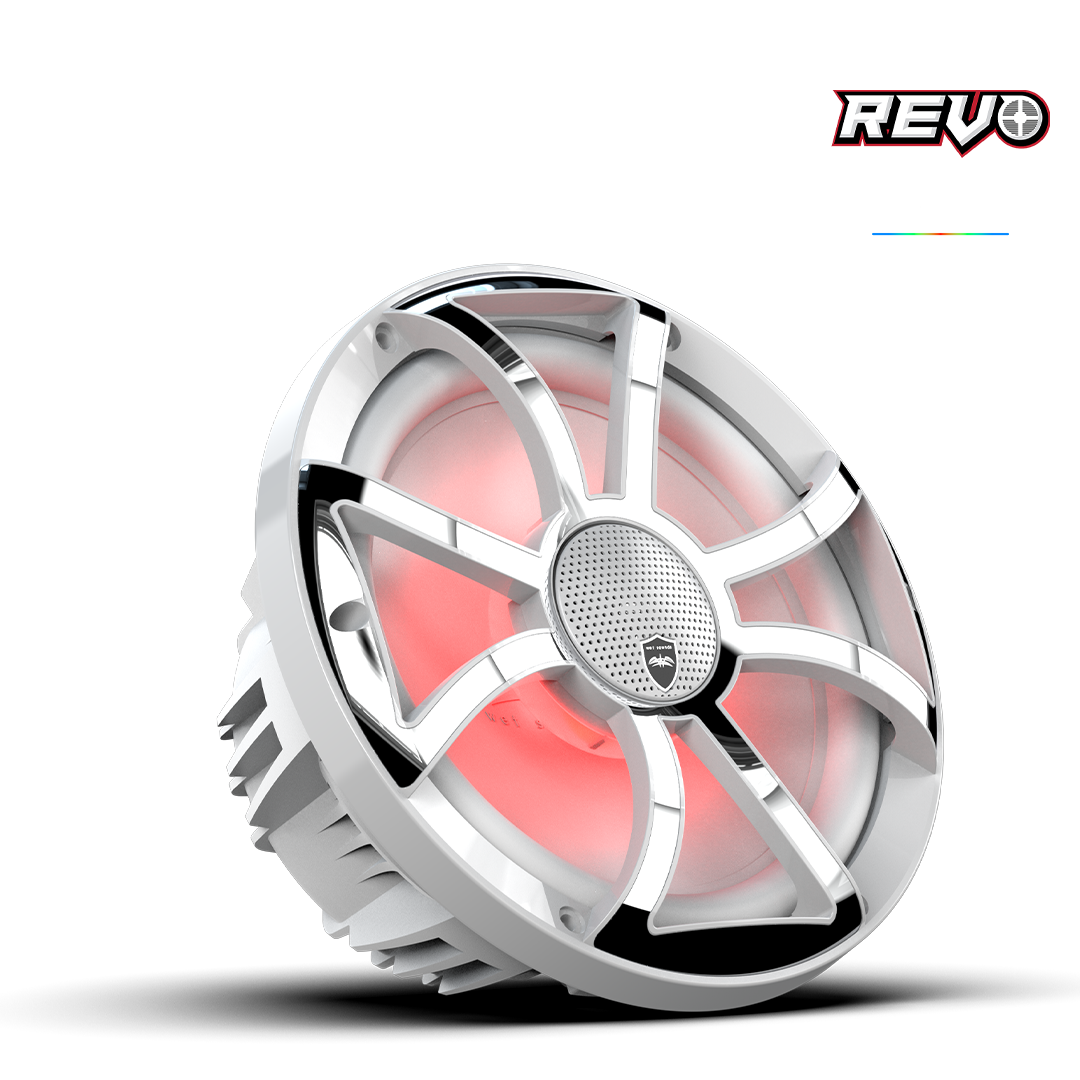 REVO CX-10 XS-W-SS S2 | REVO Series 10-inch High-Output Component Style Coaxial Speakers w/ XS-White-Stainless Steel RGB Grilles