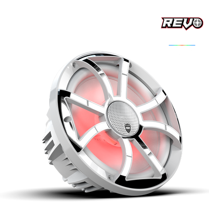 REVO CX-10 XS-W-SS S2 | REVO Series 10-inch High-Output Component Style Coaxial Speakers w/ XS-White-Stainless Steel RGB Grilles